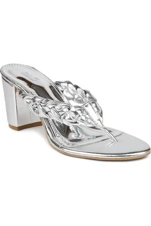 Inc 5 Women Silver-Toned Textured Block Sandals