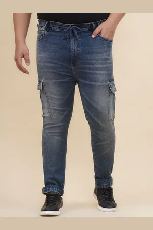 John Pride Men Plus Size Light Fade Cuffed Hem Stretchable Cargo Jeans