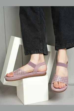 Mast & Harbour Women Textured Laser Cuts Open Toe Flats