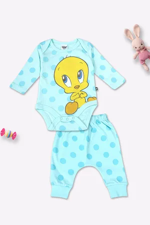 Moms Love Infants Tweety Printed Pure Cotton Bodysuit With Trousers