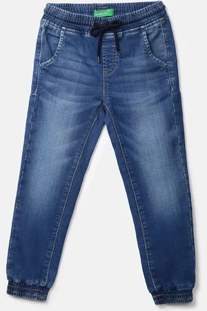 Benetton Boys Blue Solid Cotton Denim Joggers