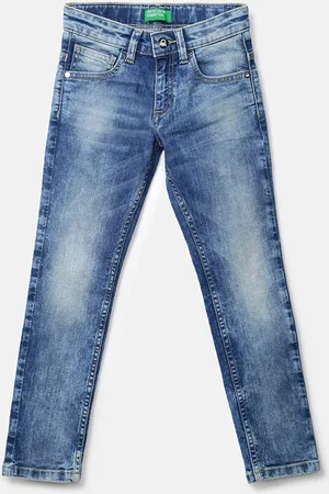 Benetton Boys Blue Slim Fit Low Distress Heavy Fade Jeans