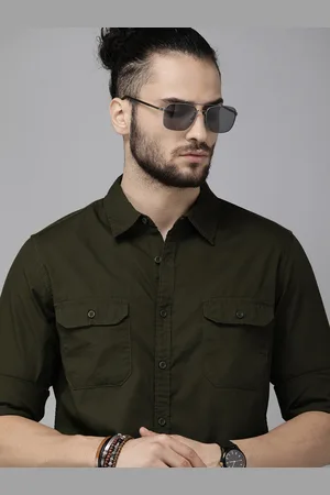 Roadster The Lifestyle Co Men Olive Green Solid Casual Shirt