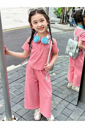 LULU & SKY Girls Shirt Collar Polo T-shirt With Trousers
