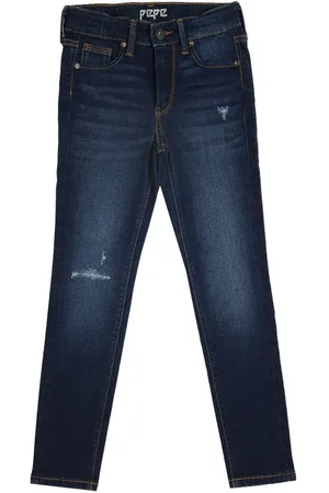 Pepe Jeans Girls Blue Skinny Fit High-Rise Low Distress Light Fade Jeans