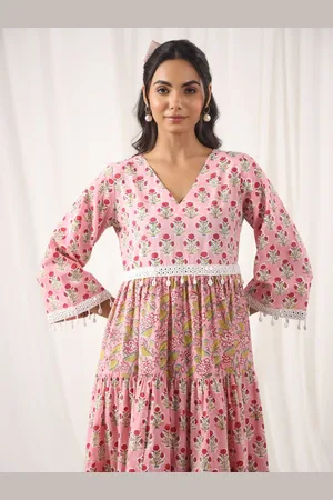 Jaipur Women Floral Printed Pure Cotton Fit & Flare Midi Dress