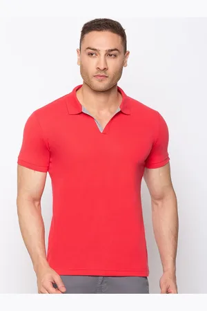 Status Quo Men Coral Polo Collar Cotton T-shirt