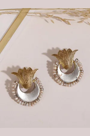 Fabindia Silver Artificial Beads Beaded Contemporary Studs Earrings