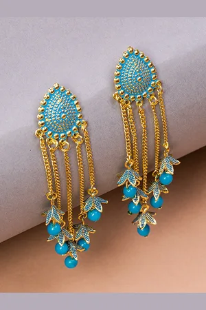 HOUSE OF ARLI Gold-Plated Beaded Oval Drop Earrings