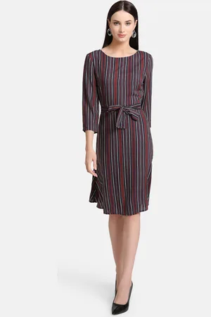 Kazo Women Maroon Striped Fit and Flare Dress