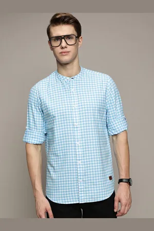 Roadster The Lifestyle Co. Men Premium Band Collar Gingham Checked Cotton Casual Shirt