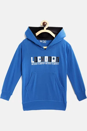 Chimprala Kids Blue Pure Cotton Printed Hooded Sweatshirt