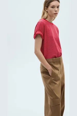 MANGO Women Striped Pure Cotton T-shirt