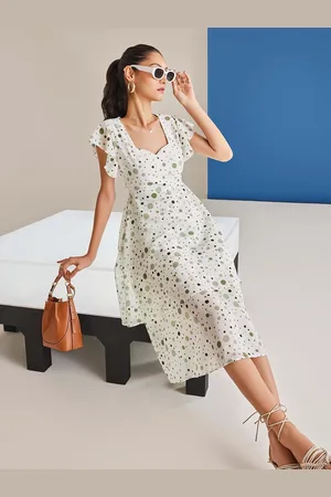 Crimsoune Club Floral Print Flutter Sleeve Fit & Flare Midi Dress