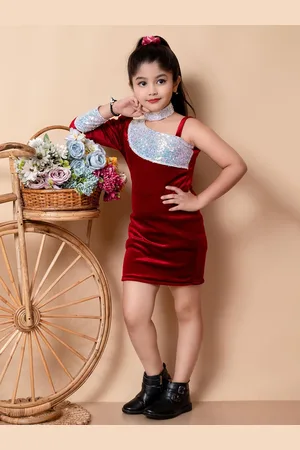 BAESD Girls Embellished Velvet A-Line Mini Dress
