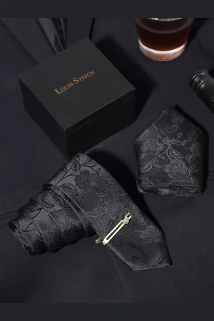 LOUIS STITCH Men Printed Italian Silk Necktie Accessory Gift Set