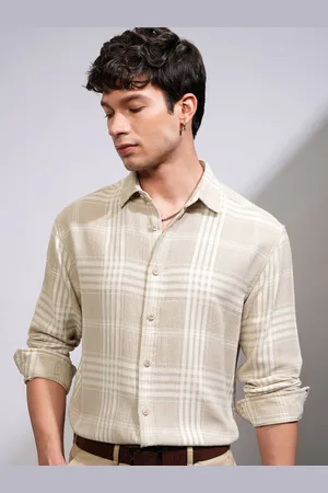 Highlander Men Spread Collar Tartan Checked Cotton Formal Shirt