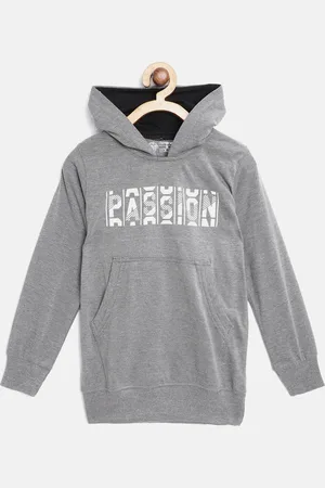 Chimprala Kids Grey & White Typography Print Antimicrobial Cotton Hooded Sweatshirt