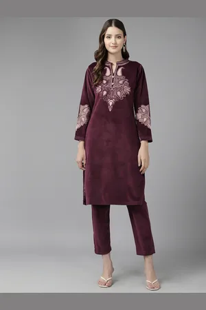 Cayman Paisley Embroidered Regular Velvet Kurta with Trousers