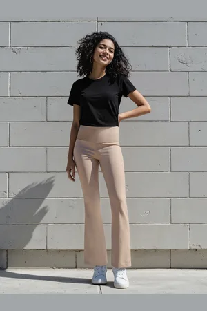 BlissClub Women Relaxed Flared High-Rise Bootcut Trousers
