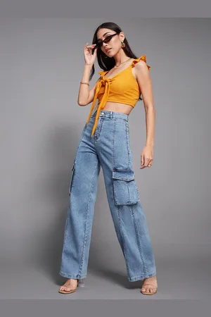 Miss Chase Women Wide Leg High-Rise Light Fade Stretchable Jeans