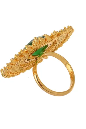 Silvermerc Designs Women Gold-Plated Stone-Studded Oval-Shaped Adjustable Finger Ring