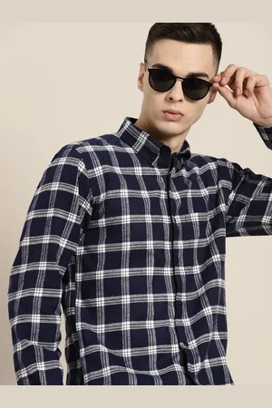 HANCOCK Men Premium Slim Fit Tartan Checks Flannel Pure Cotton Casual Shirt