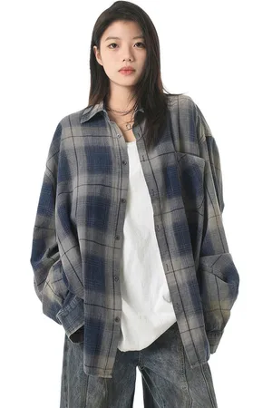 DressBerry Checked Shirt Collar Button Closure Top