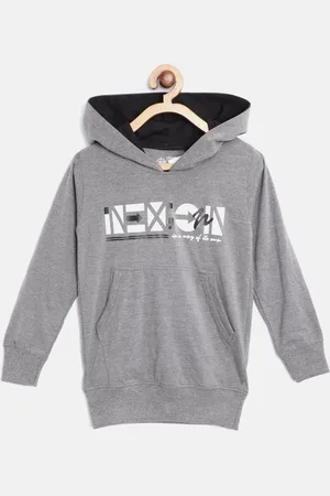 Chimprala Kids Charcoal Grey Printed Antimicrobial Pure Cotton Hooded Sweatshirt
