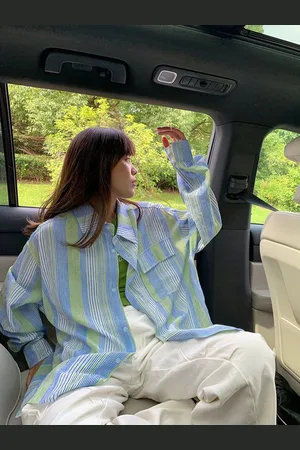 DressBerry Women Spread Collar Striped Shirt