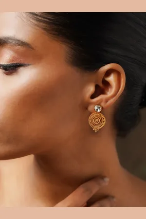 ABDESIGNS Gold-Plated Stone Studded Contemporary Drop Earrings