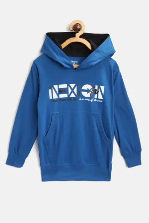 Chimprala Kids Blue & White Typography Print Cotton Hooded Antimicrobial Sweatshirt