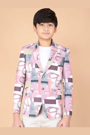 Crimsoune Club Boys Abstract Printed Notched Lapel Collar Cotton Single-Breasted Blazer
