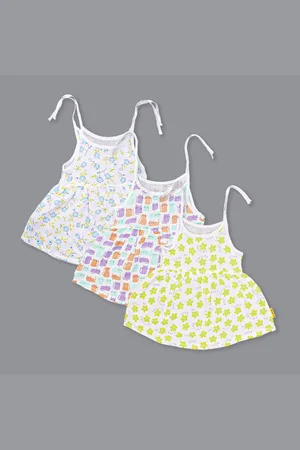 Born Girls Pack Of 3 Print Sleeveless Knot Frock Organic Cotton A-Line Dress