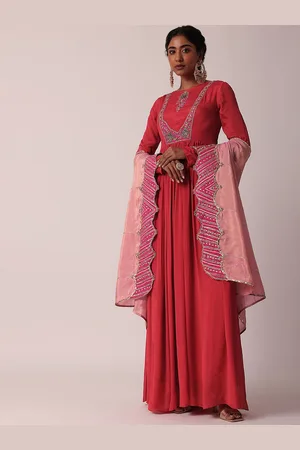 KALKI Fashion Women Ethnic Motifs Embroidered Angrakha Silk Chiffon Kurta with Trousers & With Dupatta