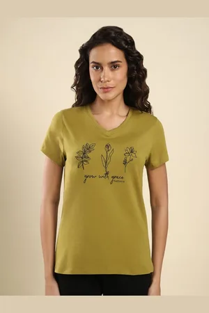 Van Heusen Women Floral Printed V-Neck Cotton T-Shirt
