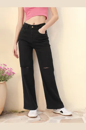 DressBerry Women Modern Street Rebel Slash Knee Straight Fit Jeans