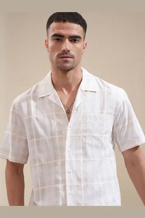 LocoMotive Premium Men Dobby Checked Cuban Collar Relaxed Fit Shirt