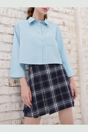 DressBerry Playful Allusion Seersucker Relaxed Fit Crop Shirt