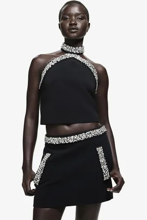 H&M Women Rhinestone-Embellished Halter Neck Top
