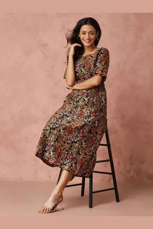 Fabindia Women Cotton Floral Printed A-Line Midi Dress