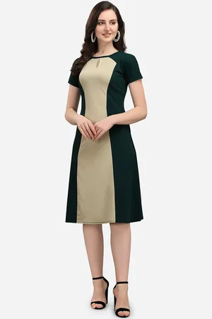 PURVAJA Women Olive Green & Beige Colourblocked Dress