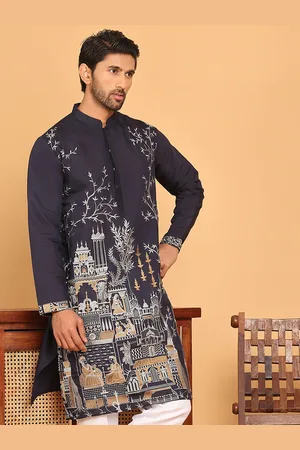 Jompers Floral Embroidered Mandarin Collar Silk Thread Work Straight Kurta