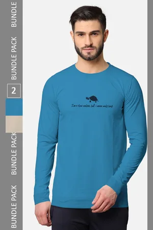 bullmer Men Turquoise Blue & Burgundy Pack of 2 Printed Cotton T-shirt
