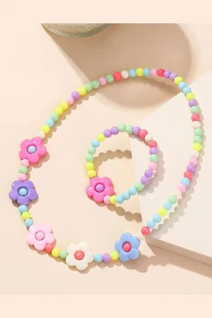 EL REGALO Girls Pack of 2 Multicoloured Beads Necklace Bracelet Jewellery Set