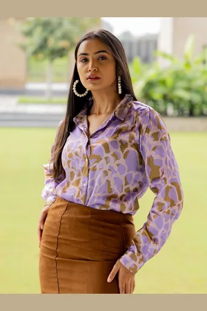 Kalini Women Spread Collar Abstract Printed Satin Casual Shirt