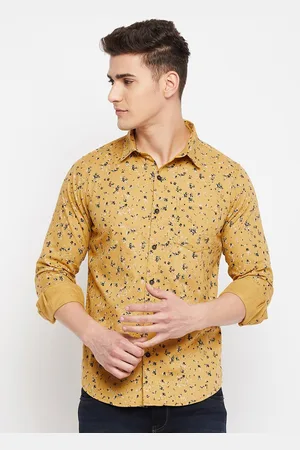 Duke Men Yellow Slim Fit Printed Casual Cotton Shirt