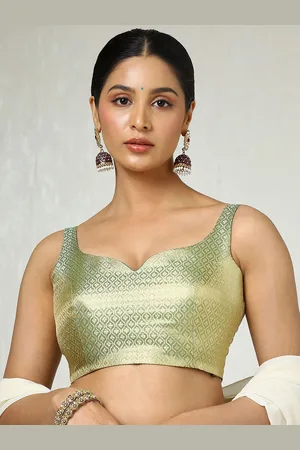 Soch Woven-Designed Tussar Zari Sleeveless Saree Blouse