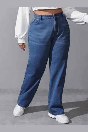 KOTTY Women Plus Size Jean Wide Leg High-Rise Light Fade Stretchable Jeans