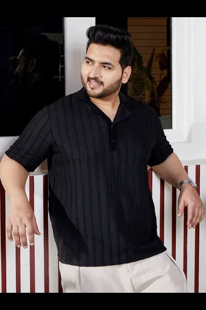 Instafab Men Plus Size Self Design Polo Collar Cotton Slim Fit T-shirt